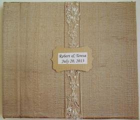 Wedding Guest Book/Photo Album w/Embroidery Sequin Lace (Custom Colors Available)