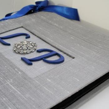 Wedding Guestbook or Album - Monogram & Rhinestone Brooch